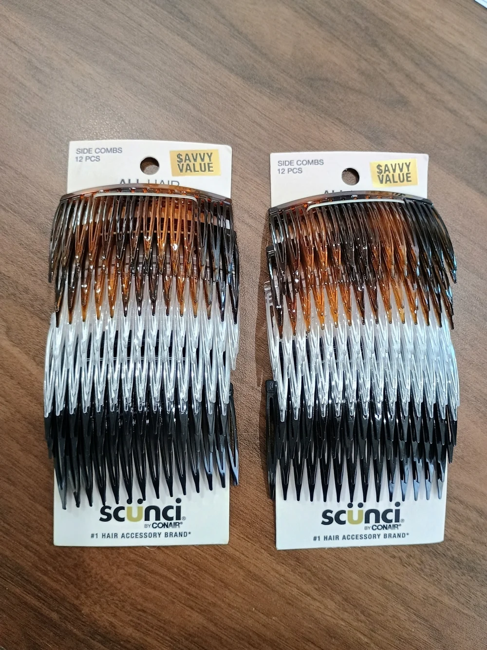 scunci Assorted Side Hair Combs in Black, Brown, and Clear - 24 Pack